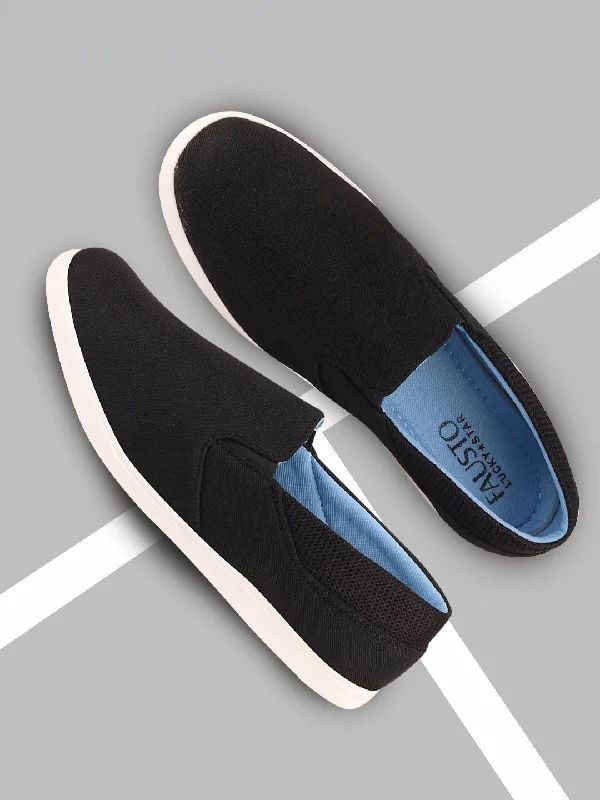 Men Black Casual Canvas Slip-On Shoes