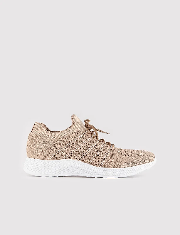 Men Beige Knit Lace Up Sneakers