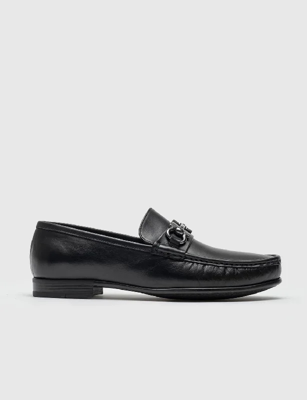 Men Black Genuine Leather Bit Loafers