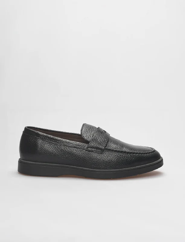 Men Black Genuine Leather Casual Loafers