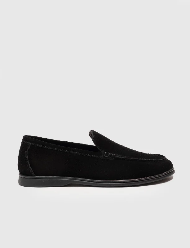 Men Black Genuine Leather Casual Slip Ons