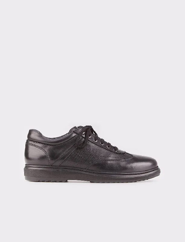 Men Black Genuine Leather Lace Up Casual Shoes