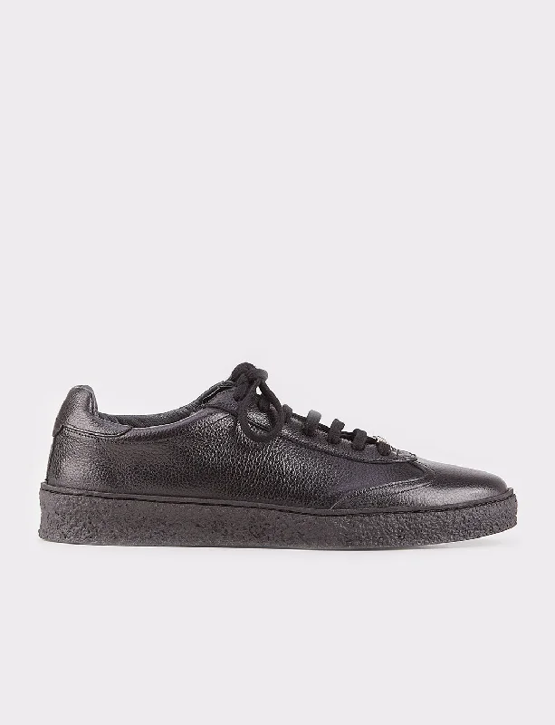 Men Black Genuine Leather Lace Up Front Sneakers