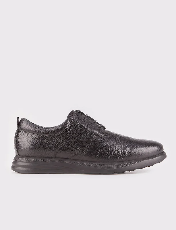 Men Black Genuine Leather Nubuck Lace-Up Casual Shoes