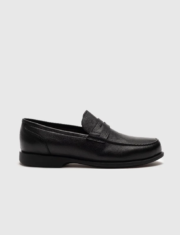 Men Black Genuine Leather Round Toe Penny Loafers