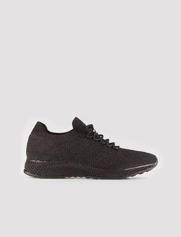 Men Black Knit Lace Up Sneakers