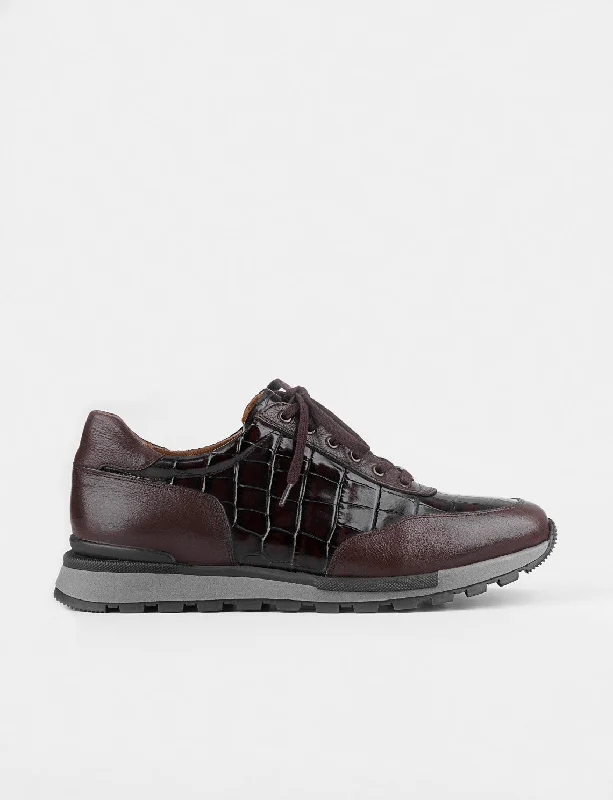 Men Brown Genuine Leather Lace Up Sneakers