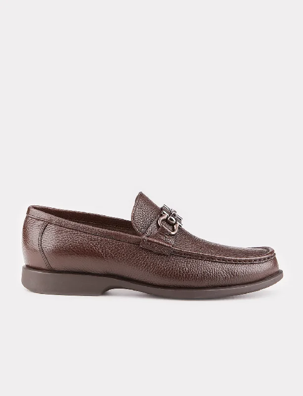 Men Brown Genuine Leather Metal Decor Loafers