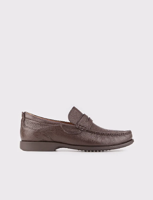 Men Brown Genuine Leather Slip On Penny Loafers