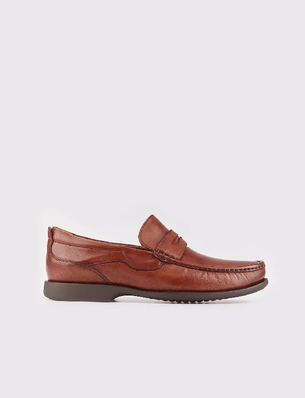 Men Brown Genuine Leather Slip On Penny Loafers