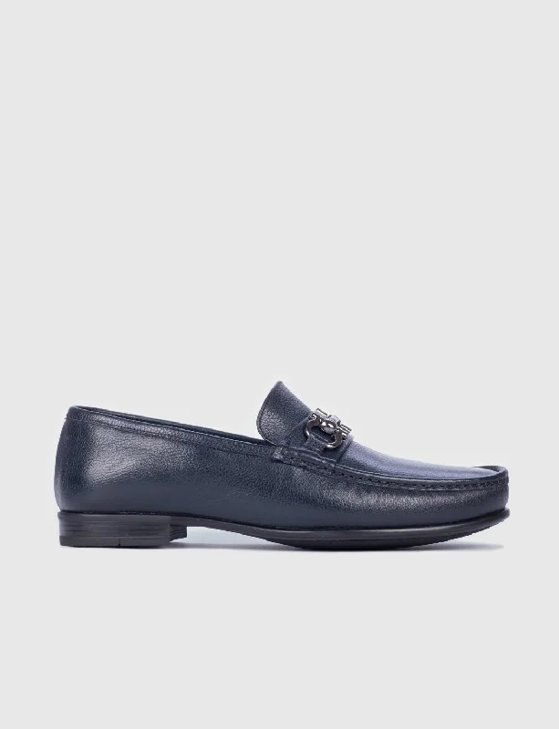 Men Navy Blue Genuine Leather Bit Loafers