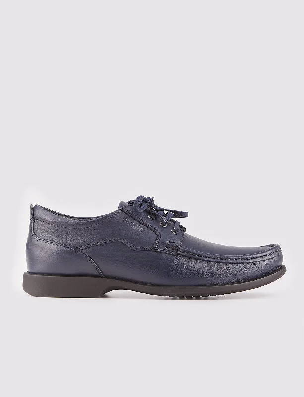 Men Navy Blue Genuine Leather Lace Up Front Casual Shoes