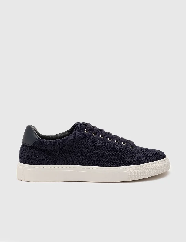 Men Navy Blue Low Top Knit Sneakers