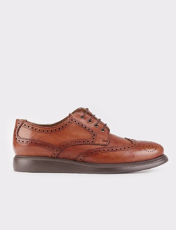 Men Tan Genuine Leather Lace Up Casual Shoes