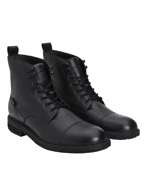 Men's Black Solid Boots