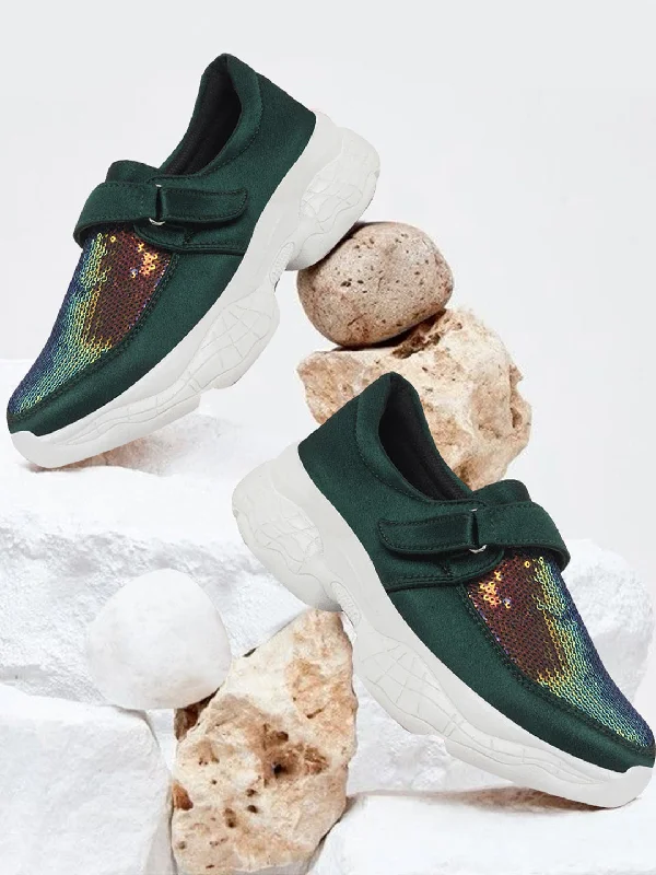 Women Green Stylish Slip On Sneakers