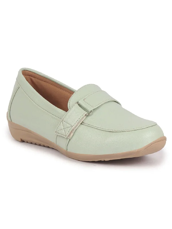 Women Pista Green Comfortable Formal Adjustable Strap Hook and Loop Slip On Shoes|Party Shoe|Office Shoe|Daily Wear