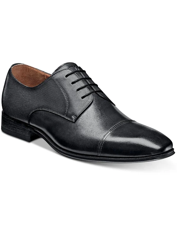 Calipa Mens Leather Lace-Up Cap Toe Oxfords