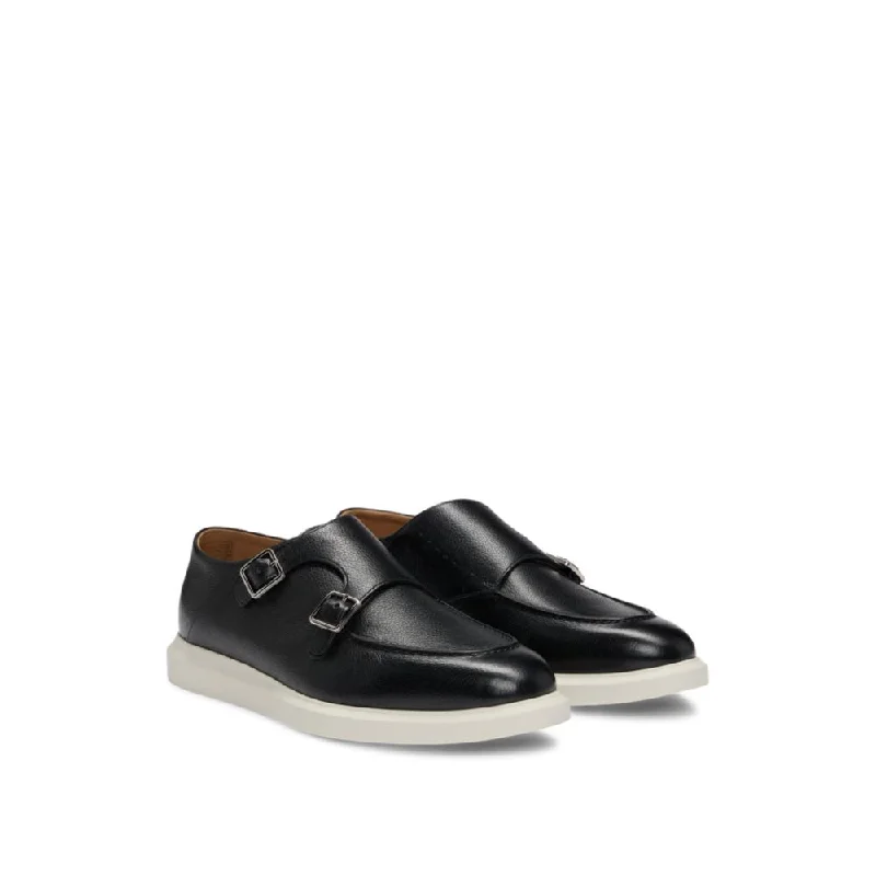 Grained-leather monk shoes with double strap