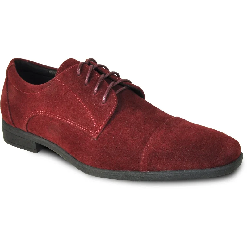 Mens Formal Suede Style Wedding & Prom Cap Toe Dress Shoe in Burgundy