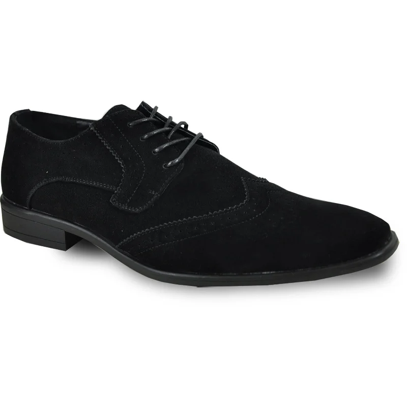 Mens Vegan Suede Wedding & Prom Wingtip Lace Up Dress Shoe in Black