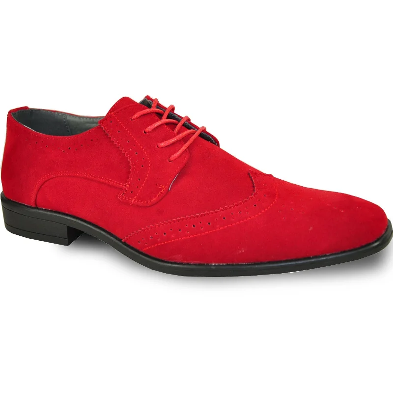 Mens Vegan Suede Wedding & Prom Wingtip Lace Up Dress Shoe in Red