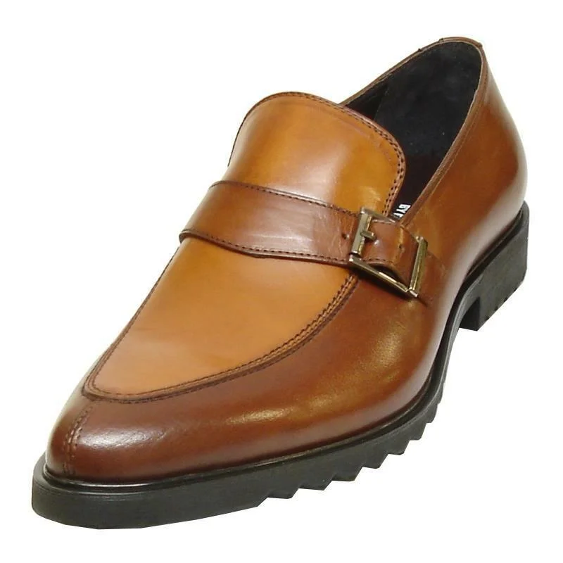 New Encore Fiesso Brown/Tan Two Tone Buckle Slip On Dress Shoes FI 3247